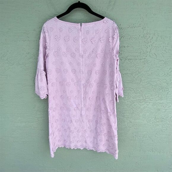 Ann Taylor Daisy Floral Applique Embroidered Shift Lilac Lavender 3/4 Sleeve - Picture 5 of 13